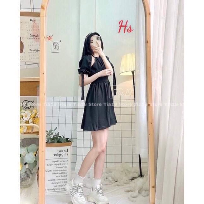 Váy cổ yếm tay phồng HS6