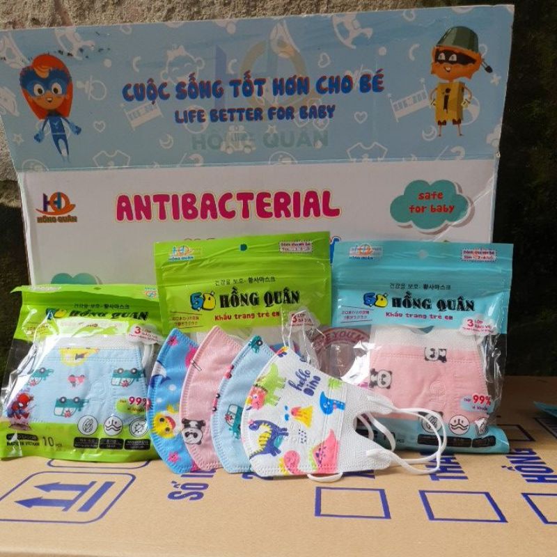 Bán sỉ thùng 400 chiếc khẩu trang 5D vải lụa trẻ em (1-4 tuổi), 5D lụa cho bé