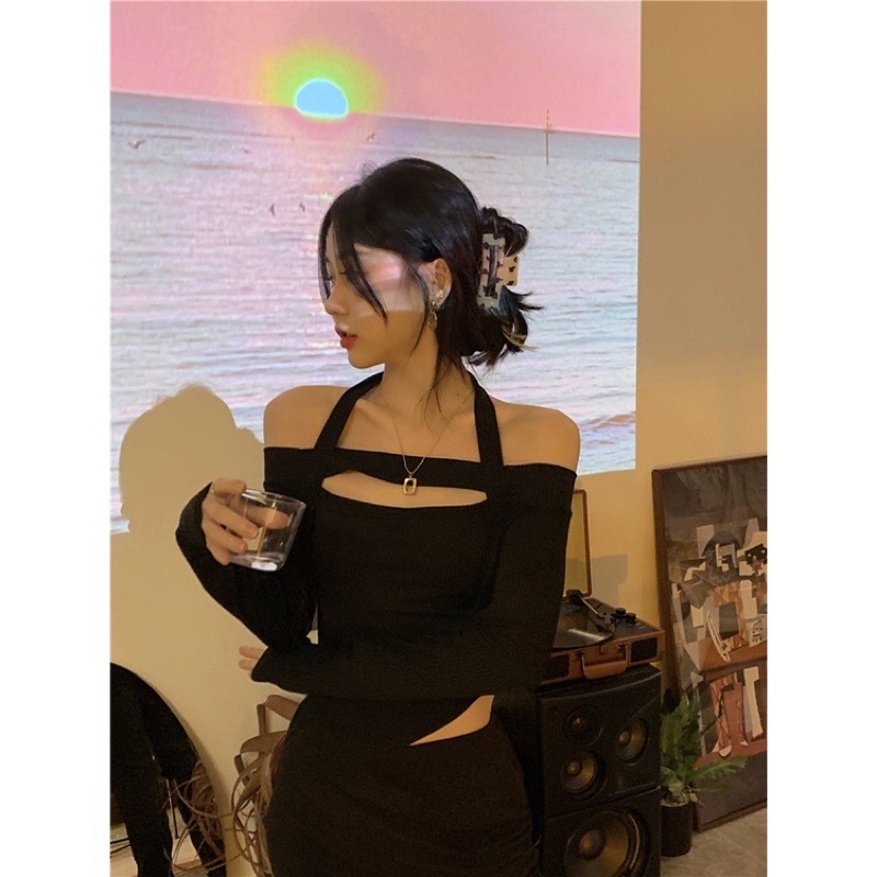 (chuyên sỉ) Áo Sweater Tay Dài Hở Vai Dáng Ôm Gợi Cảm Phong Cách Hàn Quốc Cho Nữ