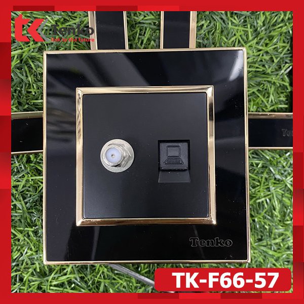 Full Bộ Công Tắc Ổ Cắm Đen Viền Vàng Cao Cấp Chính Hãng Tenko TK-F66 Cho Biệt Thự - Khách Sạn