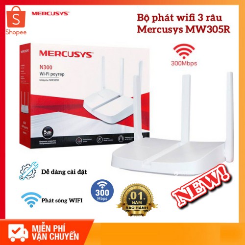 Bộ Phát WIFI Router Chuẩn Mercusys MW305R 3 râu không dây tốc độ 300Mbps  Với Ba Ăng Ten 5dBi