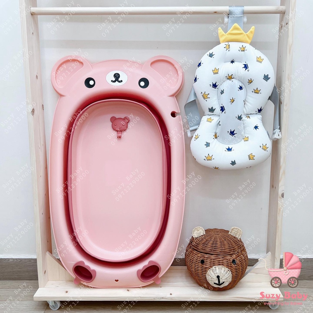 Chậu tắm gập gọn hình gấu kèm phao tắm cho bé, Suzy baby