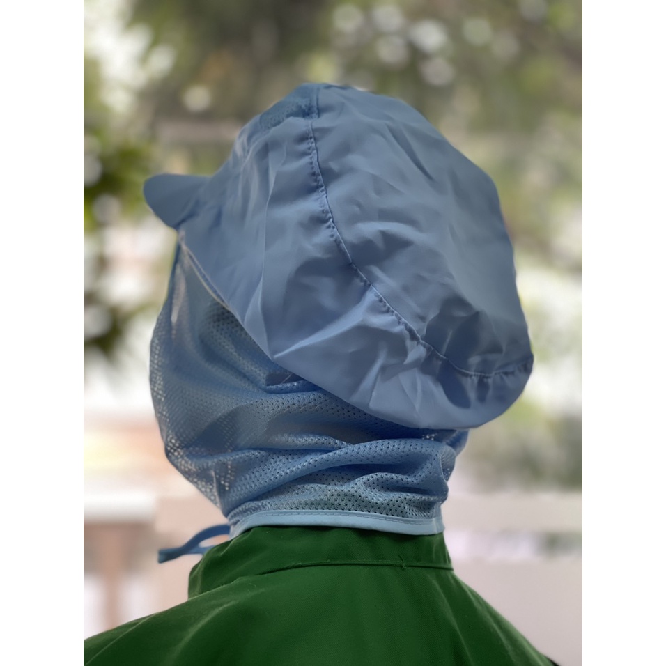 Nón Kết Lưới Vải Silk Cột Dây Màu Xanh