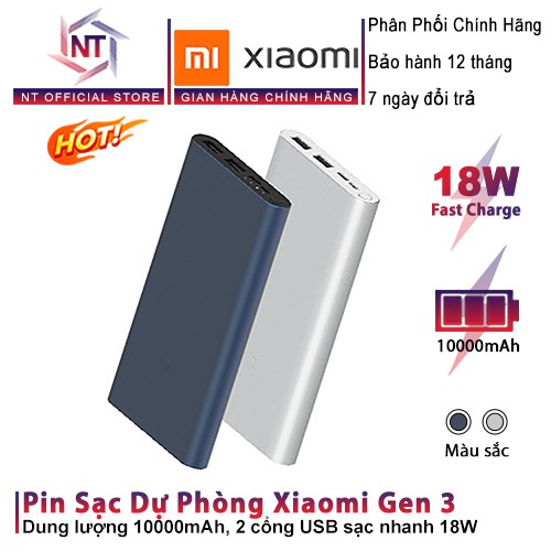 Pin Sạc Dự Phòng Xiaomi Gen 3 Chính Hãng 10000mAh Hỗ Trợ Sạc Nhanh 2 Chiều 18W