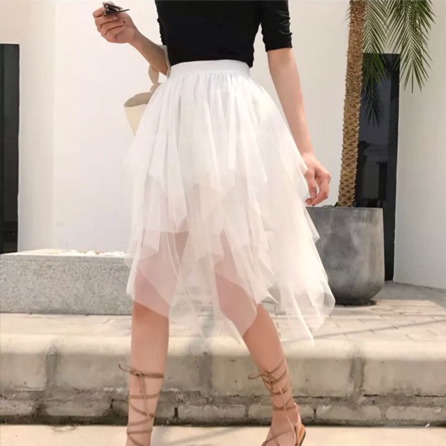 Chân váy lưới 2 lớp from dài đuôi phối sole_chân váy xinh | BigBuy360 - bigbuy360.vn