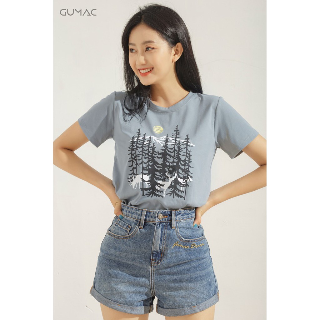 Áo thun nữ in họa tiết GUMAC form basic nhiều màu cá tính ATA628 | BigBuy360 - bigbuy360.vn