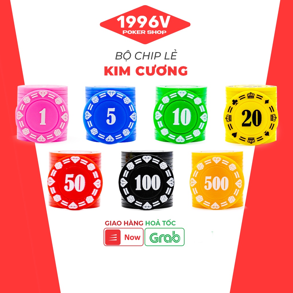 Cọc 25 chip Poker có số, phỉnh poker Kim Cương chip set pocker nhựa dẻo đẹp giá rẻ - 1996V Poker Shop