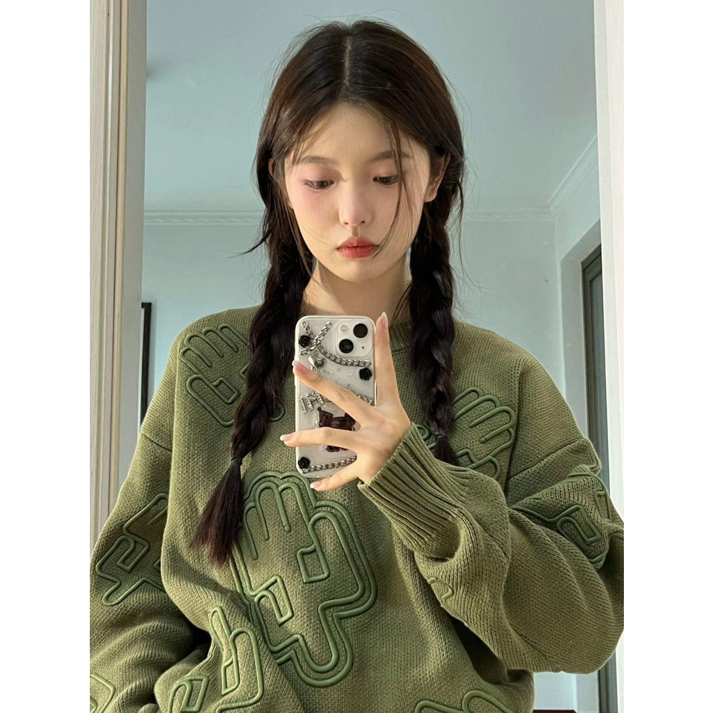 Áo Sweater Cổ Tròn Dáng Rộng Thiết Kế Mới Ngọt Ngào Thời Trang Thu Đông Cho Nữ