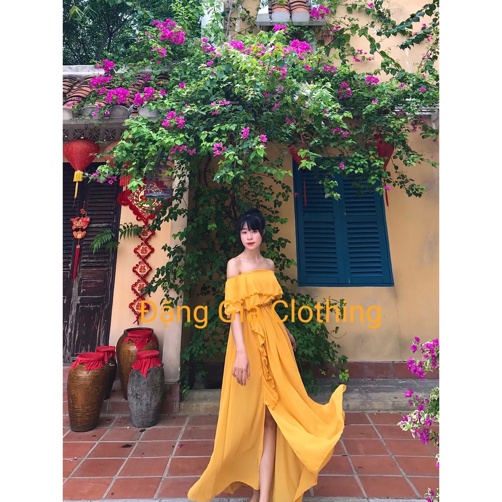 Đầm dự tiệc xẻ tà, đầm maxi bèo vai, đầm đi biển giá rẻ, đầm maxi xẻ tà, đầm dự tiệc sang trọng DG4377