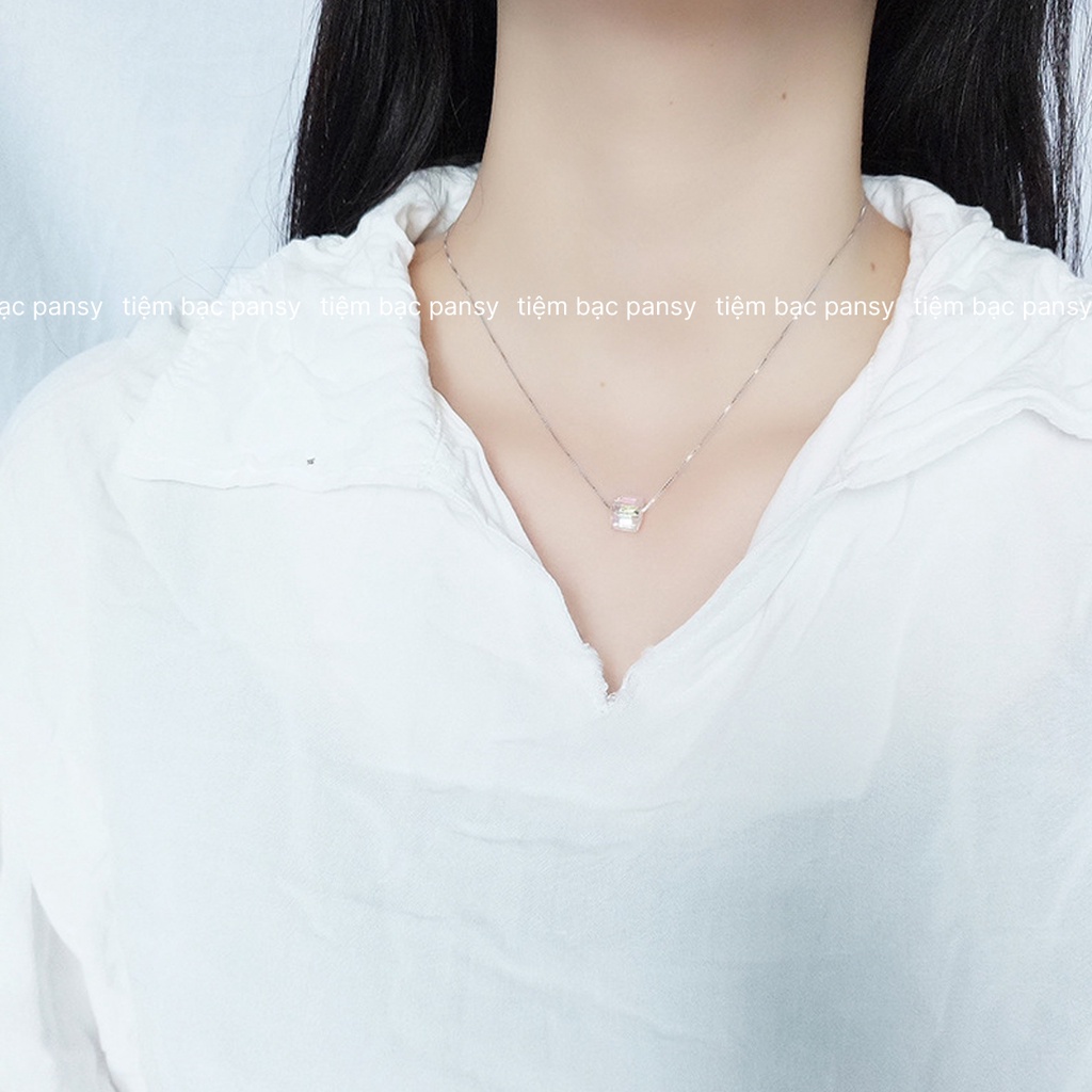 Dây chuyền bạc nữ PANSY khối pha lê lập phương sang trọng, vòng cổ nữ bạc lấp lánh nhiều màu