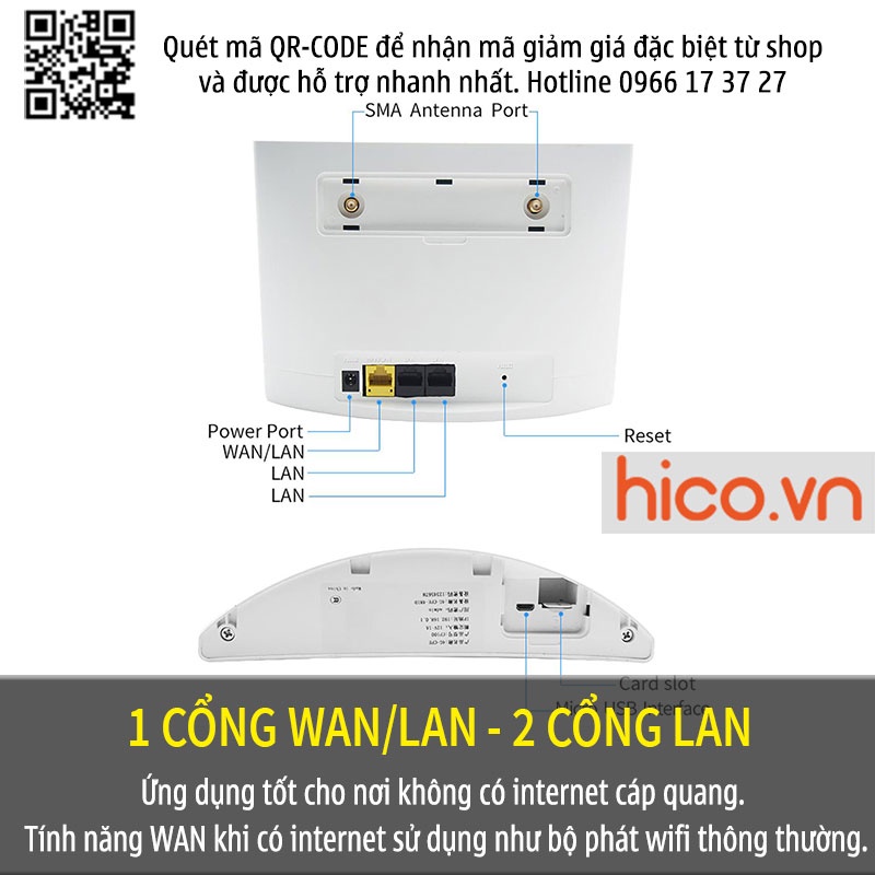 Bộ Phát Wifi Từ Sim 3G 4G LTE CPE 101 - 3 Cổng Lan , Truy Cập Tối Đa 32 Thiết Bị , Lắp Cho Oto Khách , Camera , TV Smart