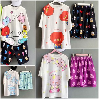 Set áo tay lở 3D BT21 BTS + quần short cartoon unisex