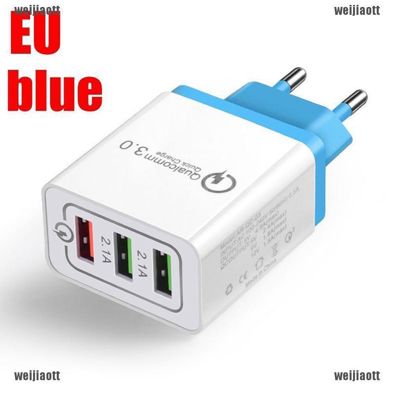 Cốc sạc nhanh 3 cổng USB QC 3.0 phích cắm US/EU