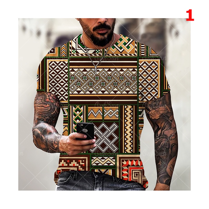 Áo Thun Tay Ngắn In Họa Tiết Hình Học 3D Bằng Vải Polyester Thời Trang Mùa Hè Cho Nam Size XXS-6XL
