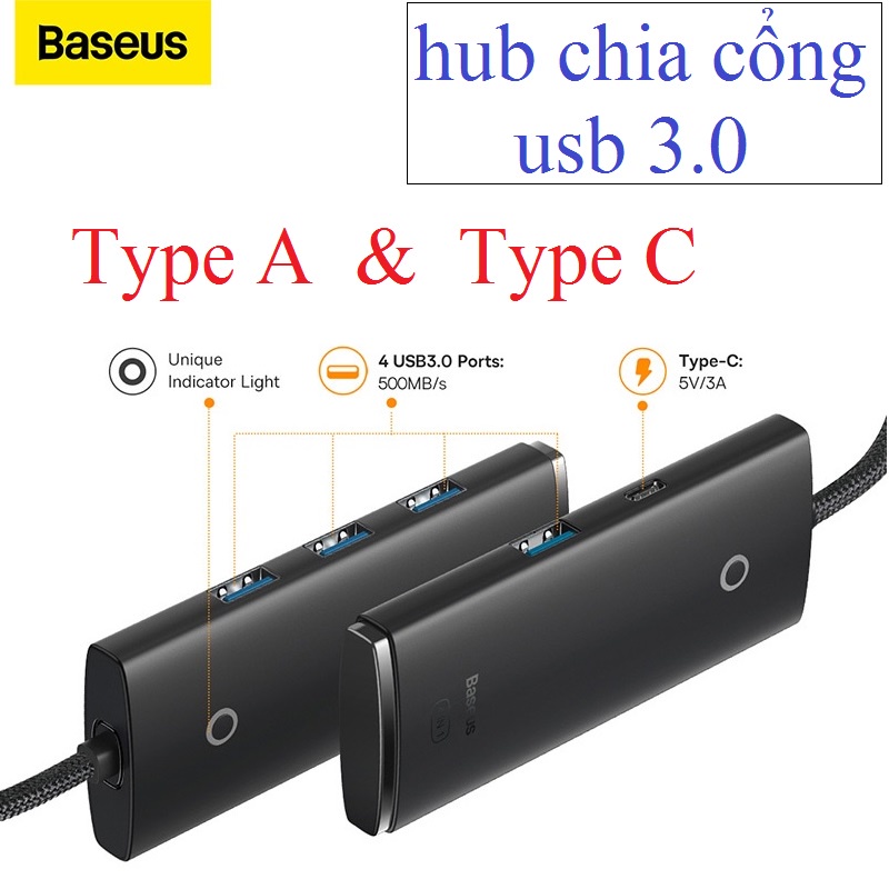 hub chia cổng usb 3.0 Baseus Lite series, hub usb a, hub type c