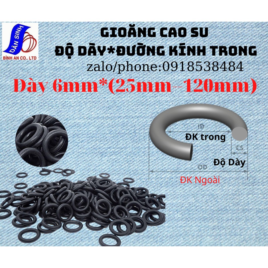 Dày 6mm * (25mm đến 120mm Đường kính trong) Gioăng cao su NBR70
