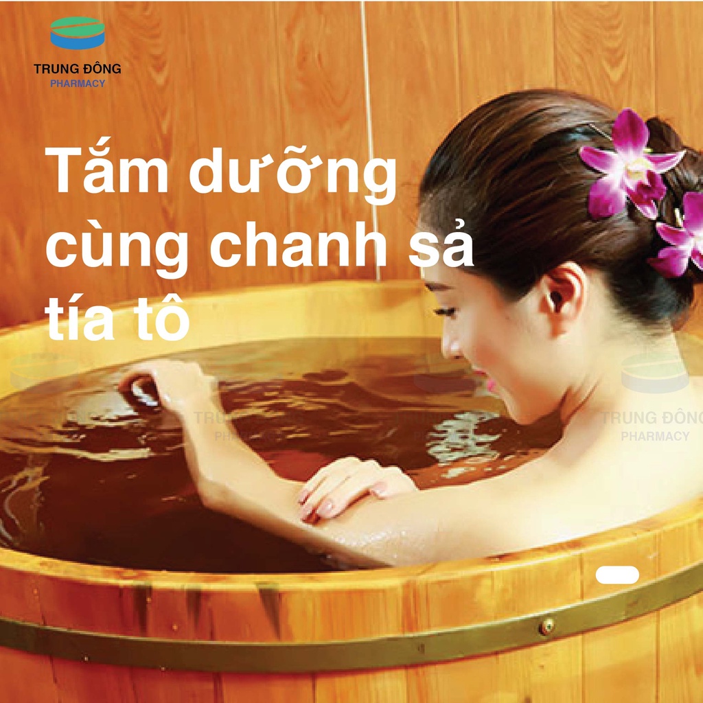 Tắm xông thảo mộc Chanh Sả Tía Tô, nguồn gốc thảo dược giúp làm ấm da cơ thể sau cúm, hộp 10 gói - Trung Đông Pharmacy