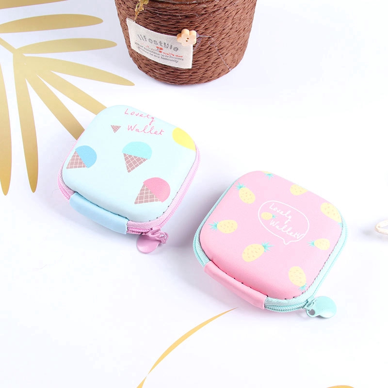 Túi vuông in hình trái cây dễ thương đựng tai nghe , dây cáp USB