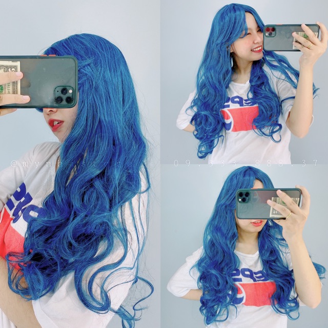 Tóc giả cosplay xanh mái dài