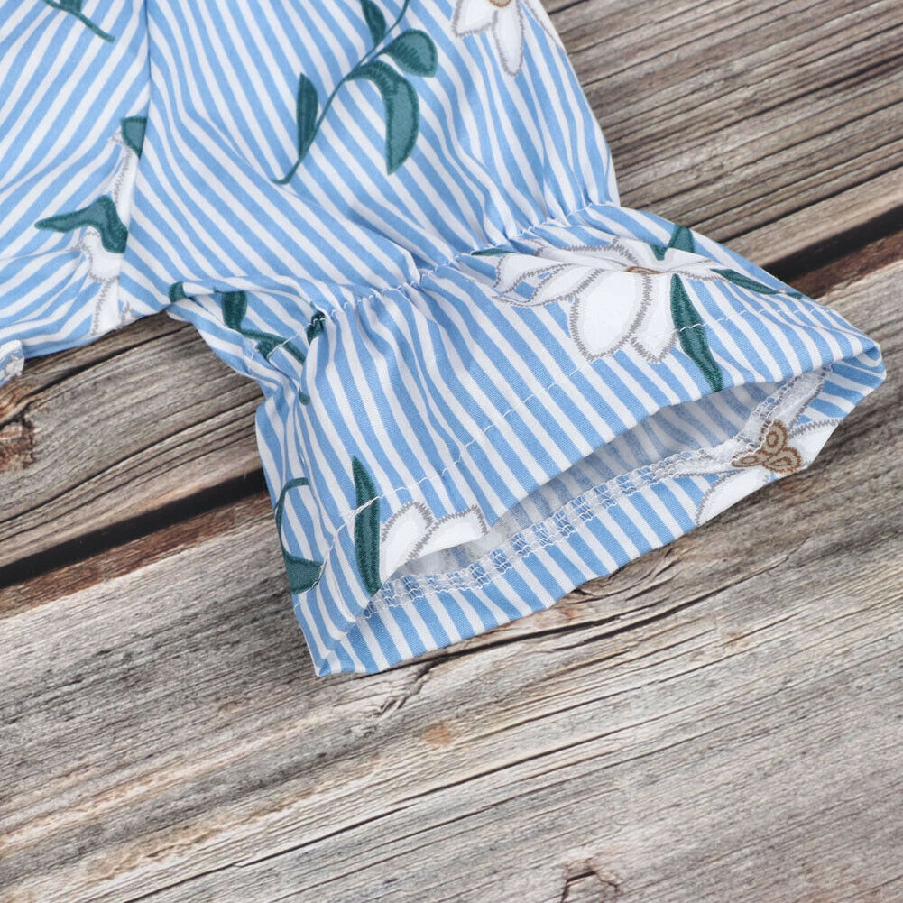 Áo liền quần trễ vai in hoa xinh xắn đáng yêu dành cho bé gái từ 1-5 tuổi