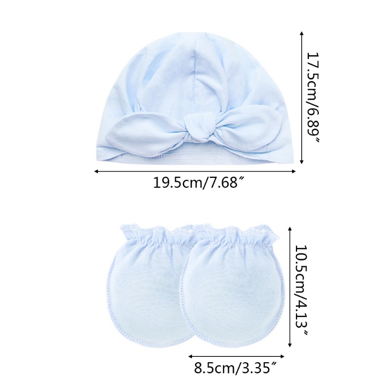 Bộ Găng Tay + Mũ + Găng Tay Cotton Thắt Nút Chống Trầy Xước Cho Bé Sơ Sinh