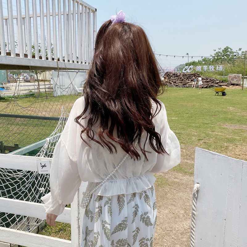 IELGY Bộ Áo chiffon + Đầm Hai Dây Dáng Ngắn Thời Trang Cho Nữ