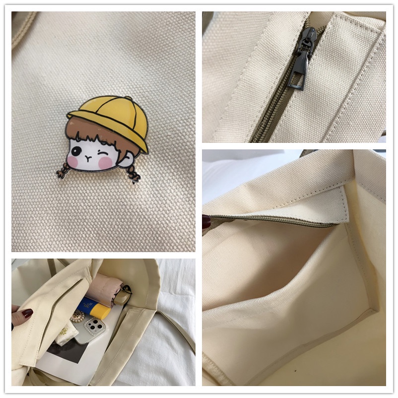 Túi xách Prettyzys bằng vải canvas thời trang Hàn Quốc cho nữ 2021