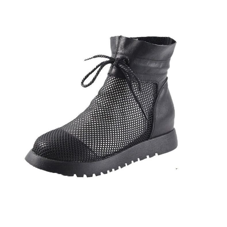 Women's Boots Summer New Hollow out Leather Sandal Boots Mesh Dr. Martens Boots Closed Toe Sandals High Top Height Increasing Insole Women's Shoes