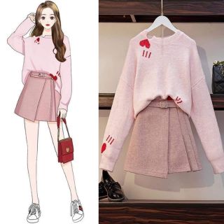 Chân váy xòe dạ + áo len hồng đanh mịn, set đồ sang chảnh đẹp mê li.
