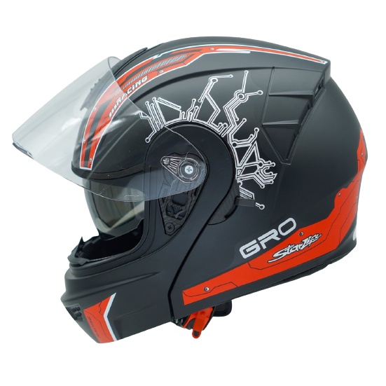 Mũ Bảo Hiểm Fullface Lật Hàm GRO 2 Lớp Kính - BH Chính Hãng 12 Tháng (Tặng Khăn Trùm Ninja)