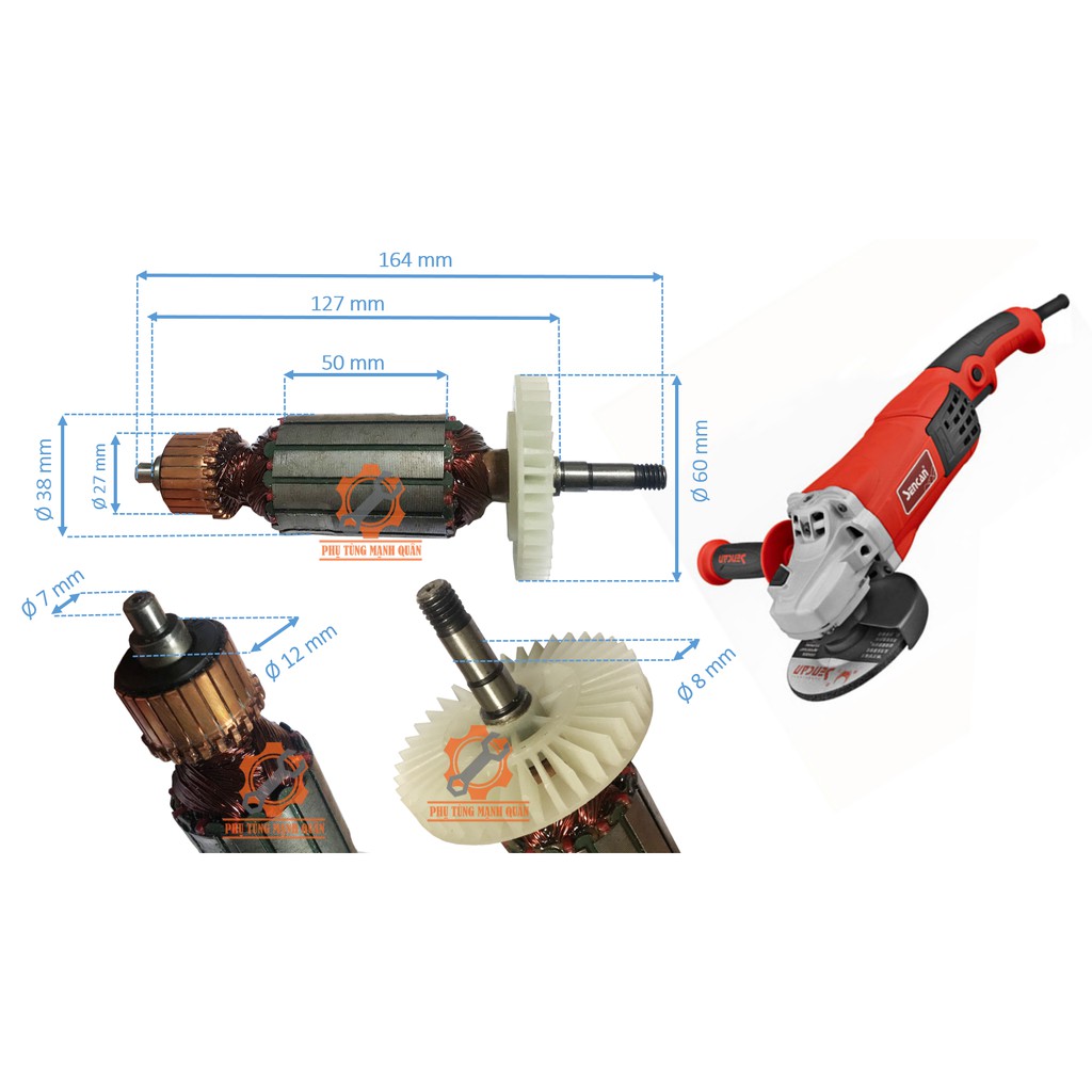 Rotor/ruột máy mài Sencan 5412 thân 38 tặng kèm chổi than
