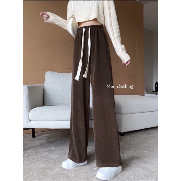 [Ảnh thật/sẵn] Quần suông nỉ tăm ulzzang dày dặn