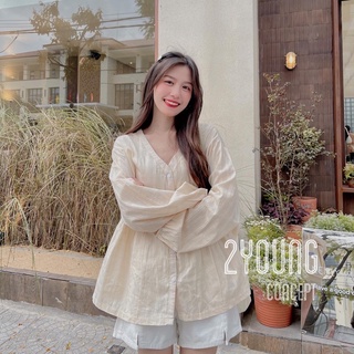 Áo babydoll kiểu sọc chìm tay dài [2YOUNG] A1604 (ảnh thật)