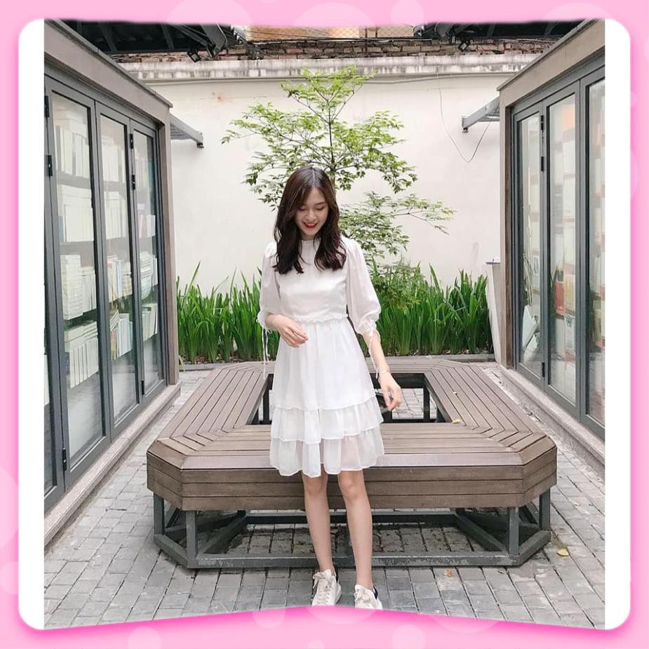 Đầm Nữ,  Đầm trắng babydoll bánh bèo dạo phố cực hot [KÈM ẢNH THẬT] V