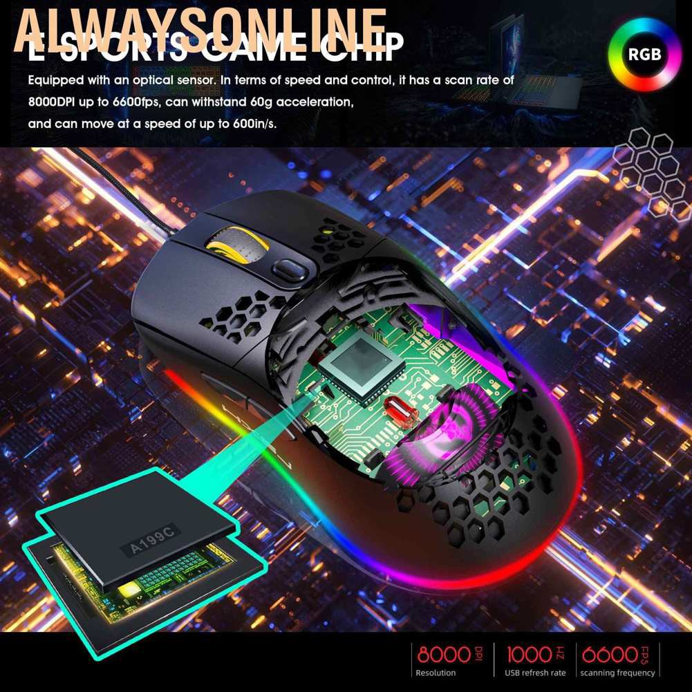 Chuột Gaming Alwaysonline Hxsj X600 Rgb Dpi 800 / 1600 / 2400 / 3200 / 4800 / 6400