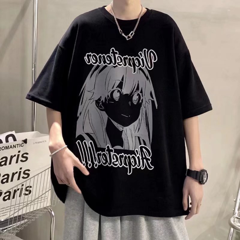 Áo Thun Mùa Hè Dáng Suông Tay Cộc In Họa Tiết Hoạt Hình Thời Trang Có size Lớn M-8XL Cho Nam