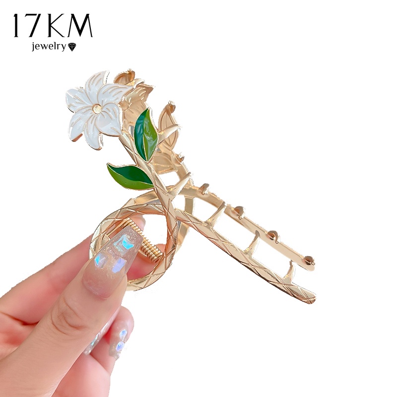 Kẹp tóc 17KM kim loại hình hoa trắng thời trang cho nữ