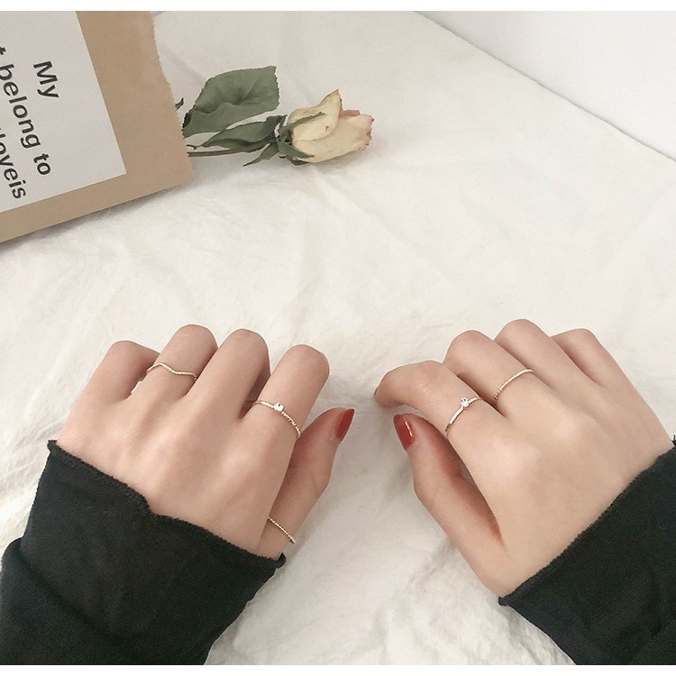 ✨✨Bộ 5 Nhẫn Đính Đá Hợp Kim Phong Cách Hàn Quốc Đơn Giản Cá Tính Cho Nữ - Set Nhẫn Hip Hop Punk