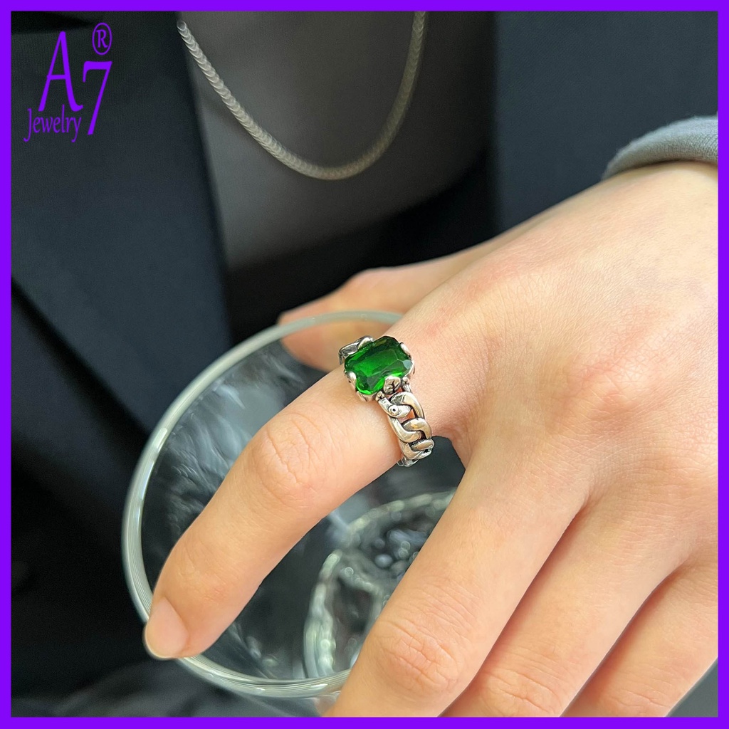 Nhẫn Hở Hình Vuông Đính Đá A7 Phong Cách Thái Lan Dành Cho Nữ