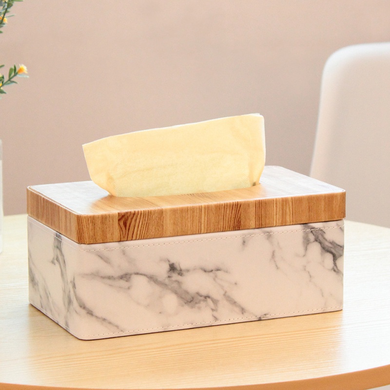 Hộp Đựng Khăn Giấy Bằng PU Vân Cẩm Thạch Hình Chữ Nhật