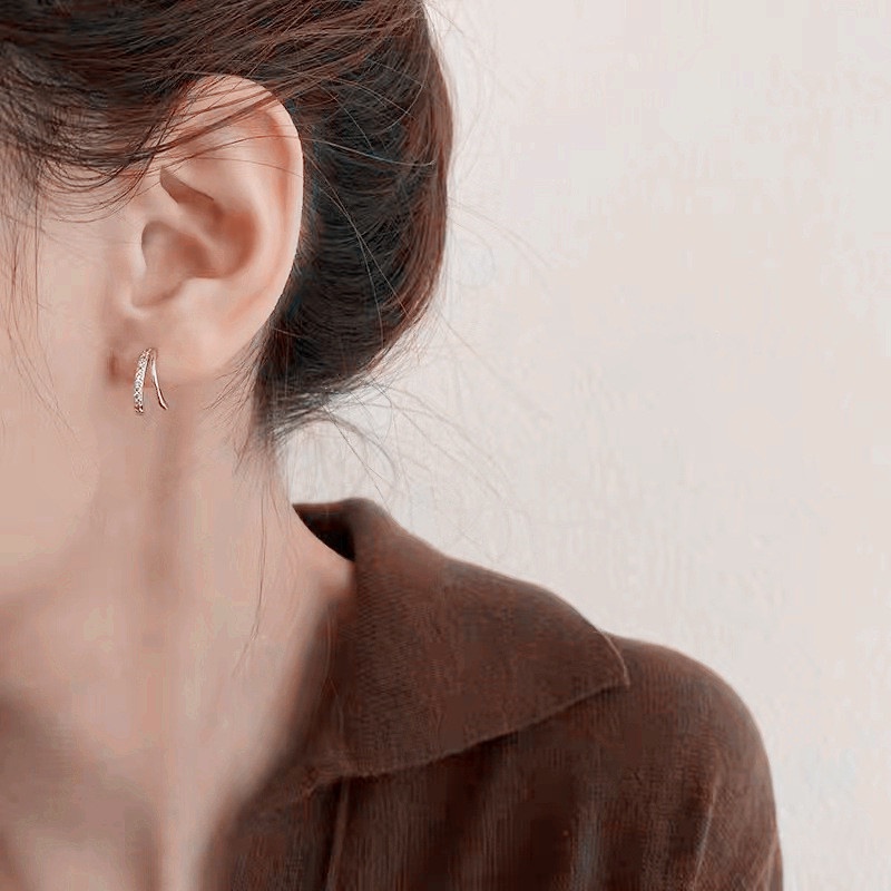 We Flower Bông Tai Mạ Bạc 925 Hình Chữ C Đính Đá Zircon Đơn Giản Thời Trang Cho Nữ