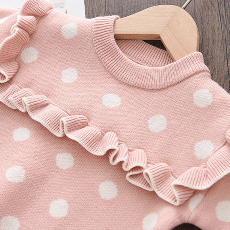 Set đồ giáng sinh BEAR LEADER 2 món gồm áo sweater tay dài in chấm bi và váy xếp ly cho bé gái