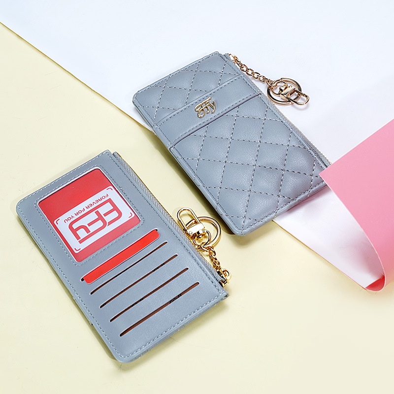 Ví Đựng Tiền Xu/Thẻ Bằng Da Pu Có Khóa Kéo Đơn Giản Phong Cách Hàn Quốc