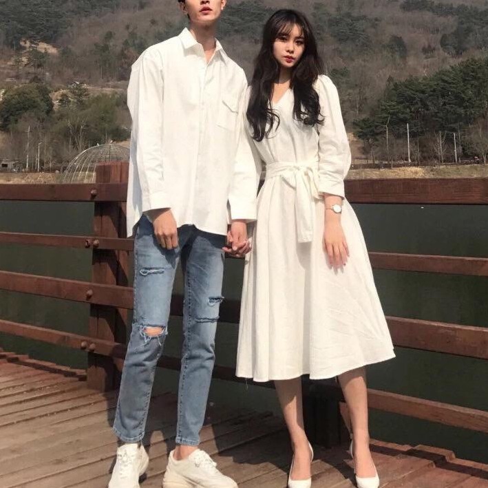 SET ĐỒ ĐÔI NAM NỮ ĐẸP COUPLE TINA SET ĐỒ CẶP NAM NỮ ĐẸP MÀU TRẮNG TÙNG XÒE THEO PHONG CÁCH HÀN QUỐC SIÊU XINH