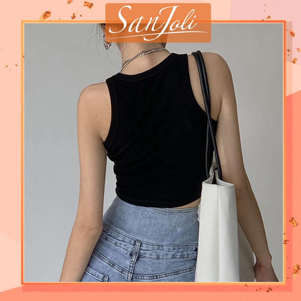 Áo Croptop Ba Lỗ Nữ SanJoli body kiểu thun sexy hở vai Hàn Quốc giá rẻ Kiểu dáng Ulzzang 2 màu đen Trắng AO013 | BigBuy360 - bigbuy360.vn
