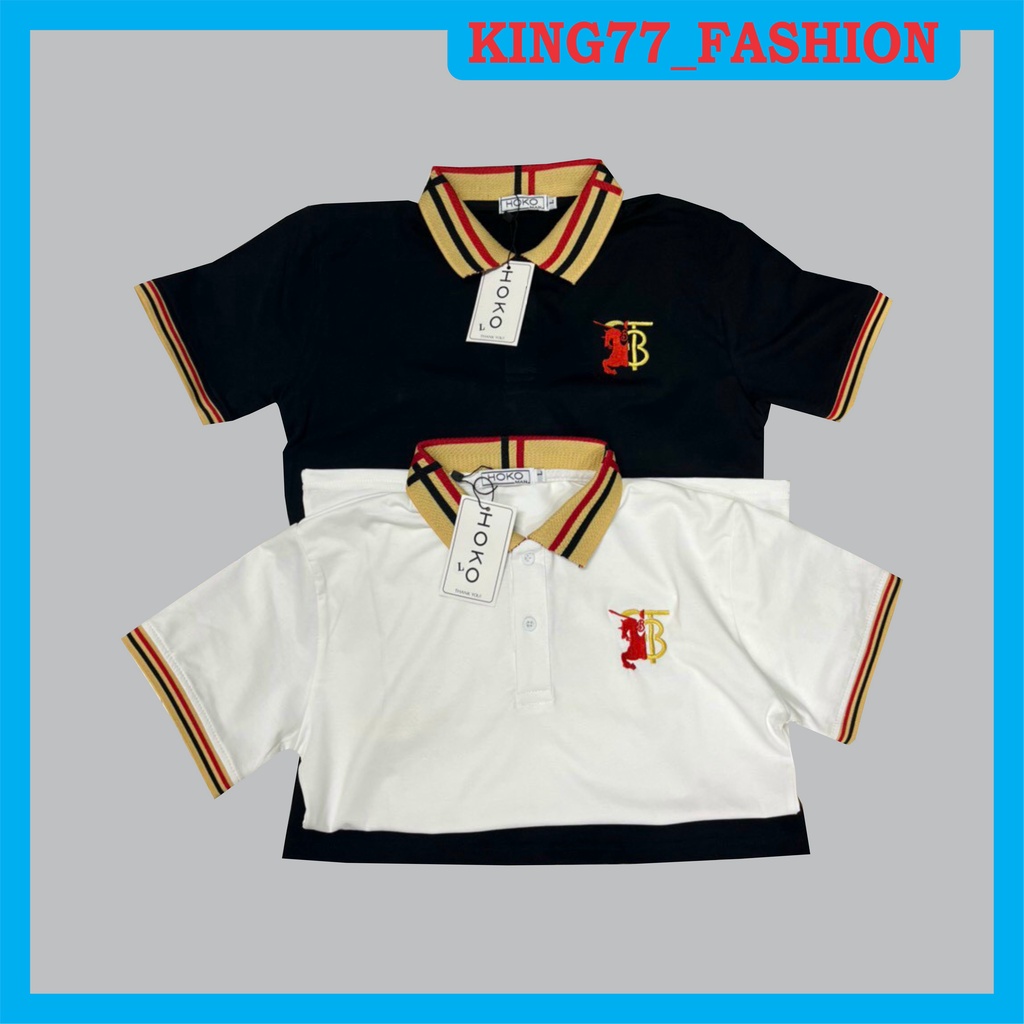 Áo thun polo nam có cổ tay ngắn phối họa tiết logo đẹp chất vải cotton co dãn in nhiệt cao cấp 2 màu trắng, đen