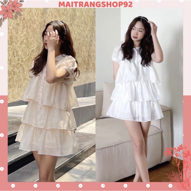 Đầm babydoll 2 lớp cất kim sa siêu đẹp, Váy voan tầng cổ sen tay bồng tiểu thư bánh bèo (TTA108)