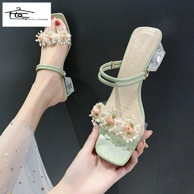 Giày Sandal Cao Gót Đính Hoa Thời Trang Xuân Hè Cho Nữ