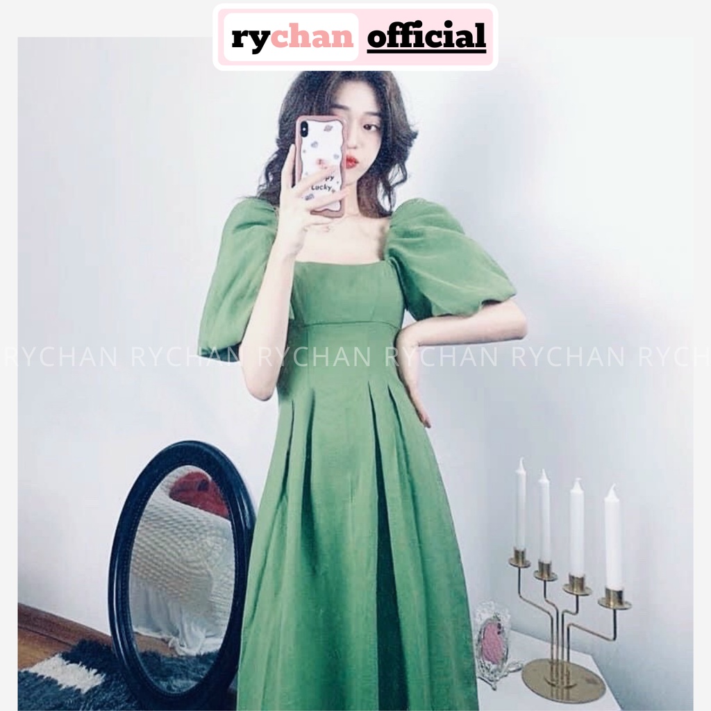 Đầm Dự Tiệc Dáng Dài Cổ Vuông Tay Phồng To Thắt Eo Cho Các Nàng Nữ Tính, Đầm Nữ Xinh Đi Chơi Màu Mint Dịu Mắt - DX9880