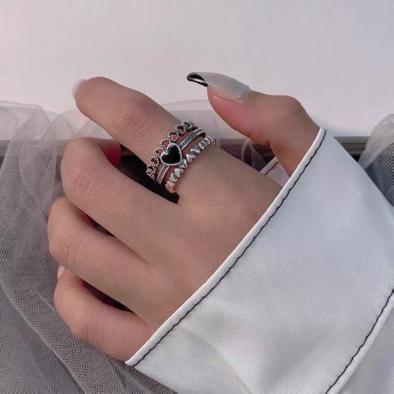 Nhẫn hợp kim hình trái tim màu đen thời trang cho nữ